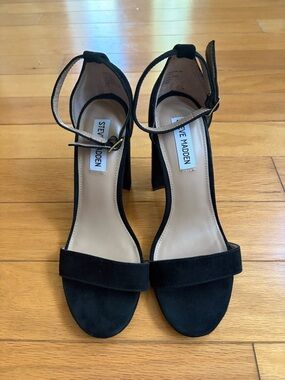 Steve Madden Black Suede Ankle-Strap Block Heel Sandals